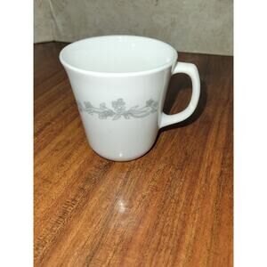 Vintage Corning Ribbon Bouquet Livingware Gray and White Floral mug
